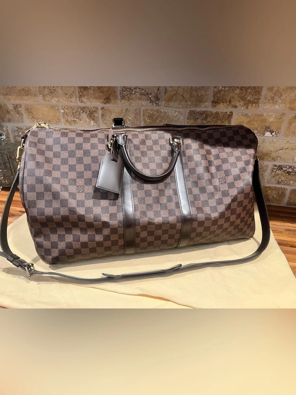Louis Vuitton Damier Ebene Checkered Duffel Bag - Brown
